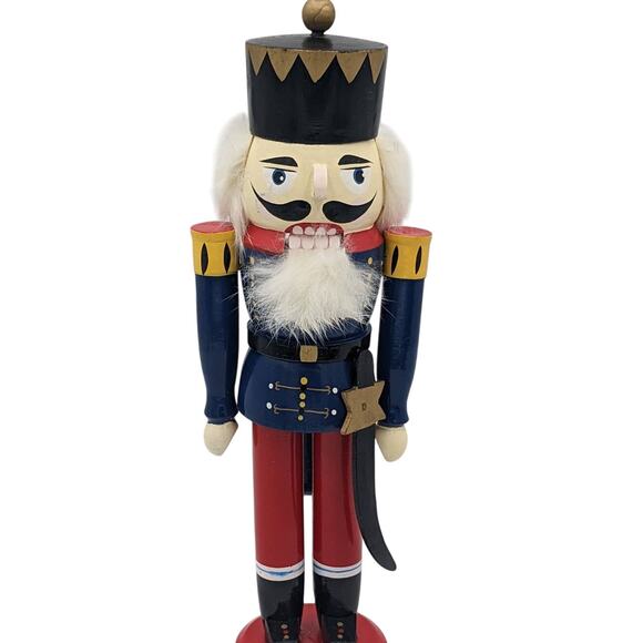 Vintage Nutcracker Soldier Holiday Christmas Decor Blue Red 13" Tall